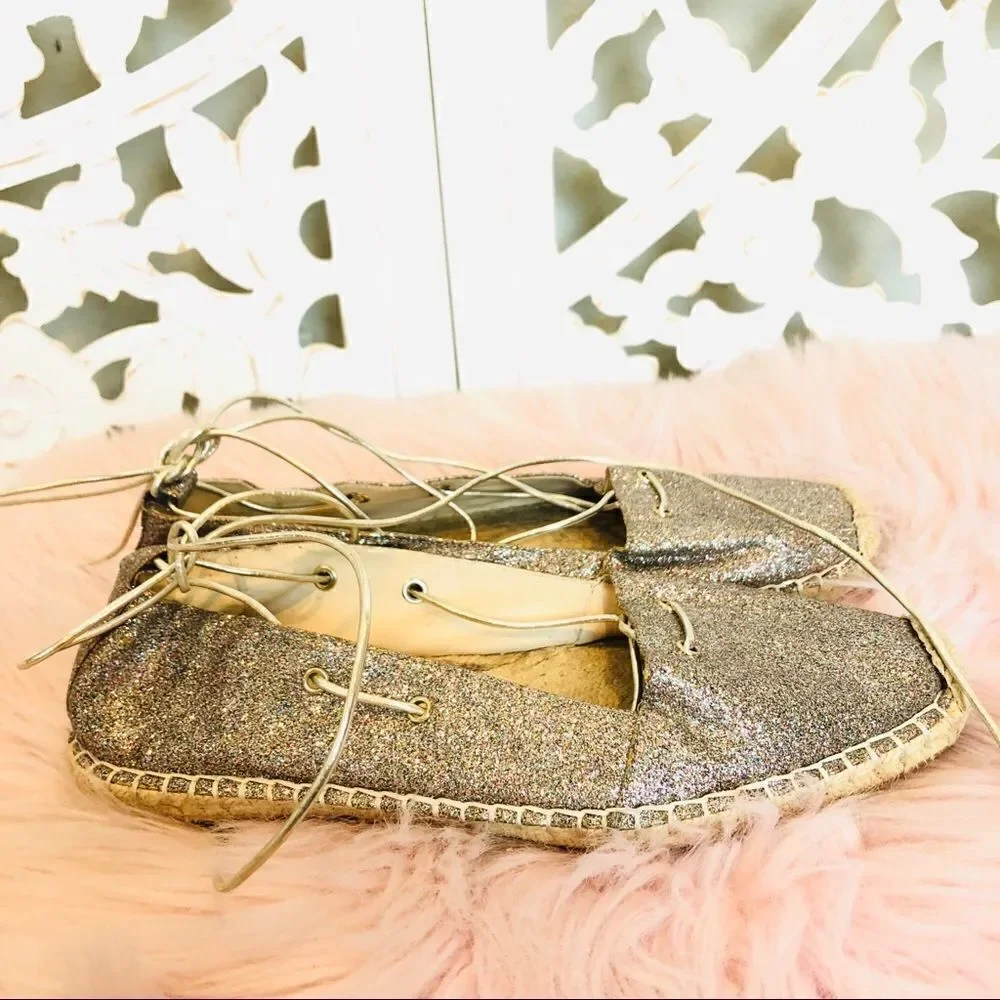 EUC Zara Glitter Tie Front Espadrilles Flats 9
